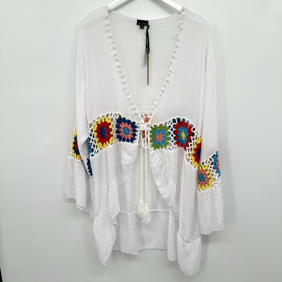 Coco + Carmen Sweaters - Coco Carmen Cardigan Large XL Crochet Granny Square Hippie Festival Cottagecore